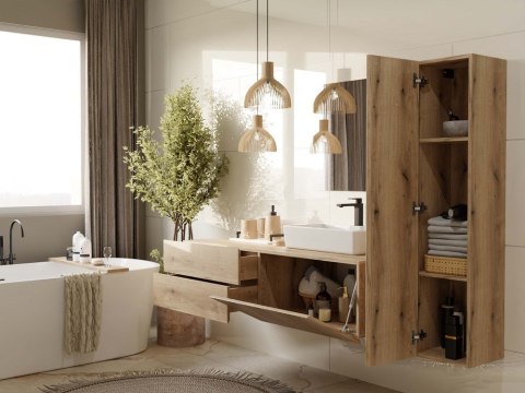 SZAFKA POD UMYWALKĘ TIGO 1D2S DĄB EVOKE 140 CM 2 SZUFLADY RYFLOWANY FRONT WISZĄCA