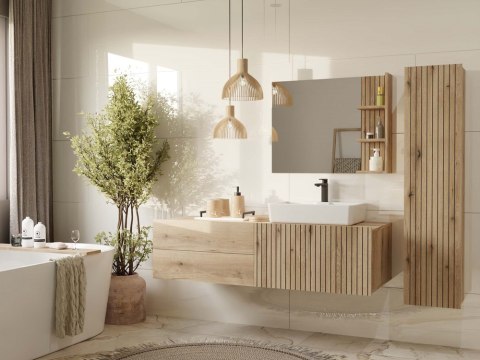 SZAFKA POD UMYWALKĘ TIGO 1D2S DĄB EVOKE 140 CM 2 SZUFLADY RYFLOWANY FRONT WISZĄCA