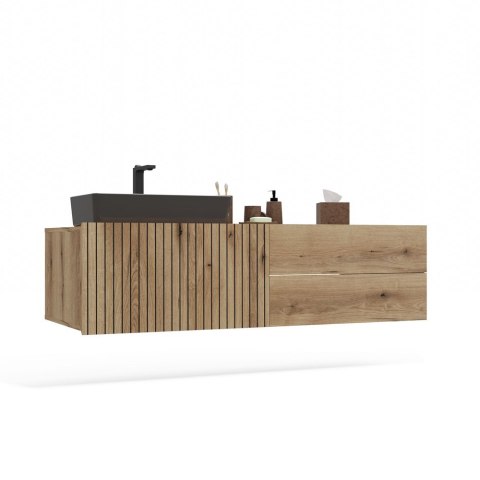 SZAFKA POD UMYWALKĘ TIGO 1D2S DĄB EVOKE 140 CM 2 SZUFLADY RYFLOWANY FRONT WISZĄCA