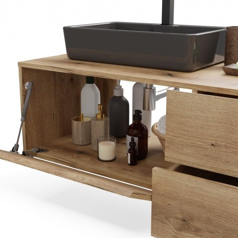 SZAFKA POD UMYWALKĘ TIGO 1D2S DĄB EVOKE 140 CM 2 SZUFLADY RYFLOWANY FRONT WISZĄCA