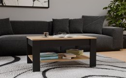 Stolik Kawowy OHIO DĄB ARTISAN CZARNY Ława Półki Do Salonu 93x58x43,5 Cm
