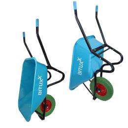 Taczka Ogrodowa Solidna taczka 100L jednokołowa niebieska Mocna 250kg +zielone koło PU