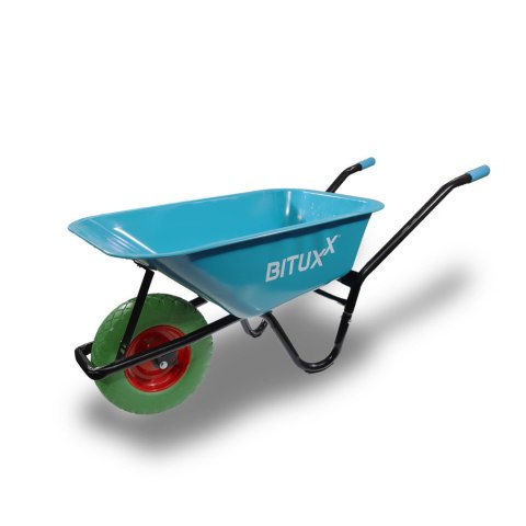 Taczka Ogrodowa Solidna taczka 100L jednokołowa niebieska Mocna 250kg +zielone koło PU