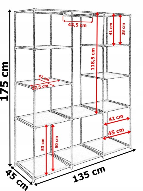 Szafa tekstylna z 10 półkami MIRA MAXI antracyt