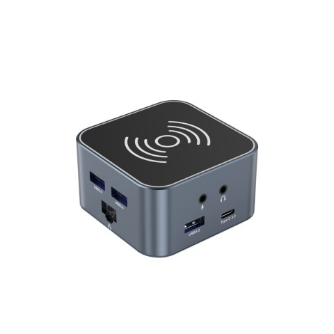 12w1 Hub z ładowarką bezprzewodową USB-A USB-C HDMI RJ45 SD TF mini jack - szary