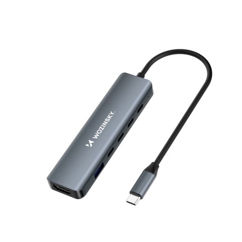 6w1 Hub rozdzielacz USB-A USB-C DisplayPort HDMI - szary