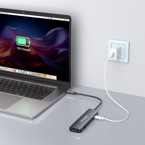 6w1 Hub rozdzielacz USB-A USB-C DisplayPort HDMI - szary