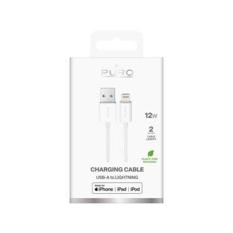 Kabel przewód USB-A - iPhone Lightning TPE 12W 2m - biały