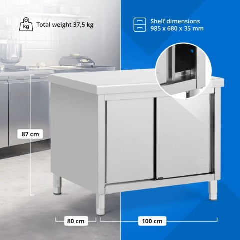 Stół blat roboczy centralny z szafką drzwi suwane STAL 100 x 80 cm
