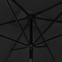 Parasol z lampkami LED, na stalowym słupku, czarny, 2x3 m