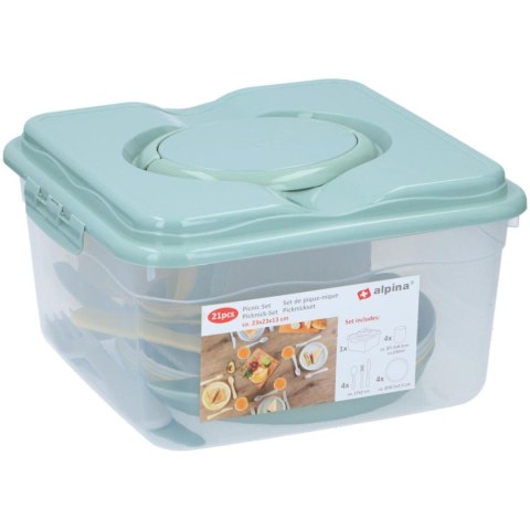 ZESTAW NACZYŃ TURYSTYCZNO PIKNIKOWYCH 21 ELEMENTÓW ALPINA
