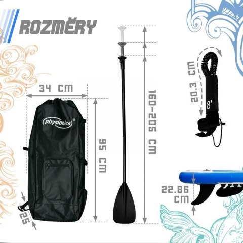 Nadmuchiwana deska wiosłowa Physionics 305 cm niebieska + ak