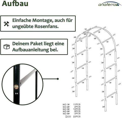 Anaterra Łuk ogrodowy do roślin pnących, 2 szt., 18 mm