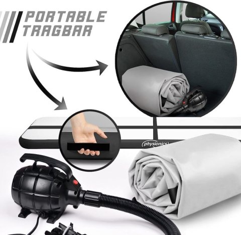 Physionics Airtrack Nadmuchiwana mata, 4 m, czarna