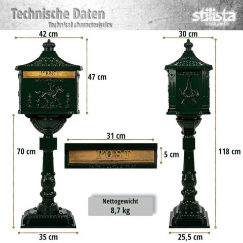 STILISTA skrzynka pocztowa, 118 cm, brąz