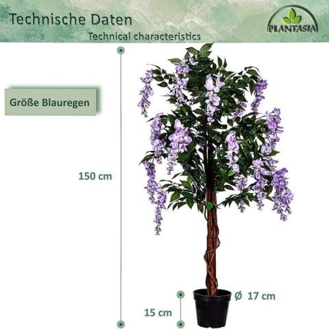 PLANTASIA Sztuczne drzewo, 150 cm, Wisteria fioletowy