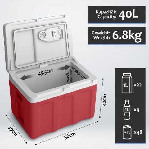 Chłodziarka elektryczna Jago 2 w 1, 40 l, czerwona