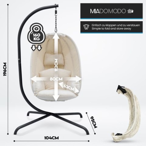 MIADOMODO fotel bujany wiszący beżowy, nośność 160 kg