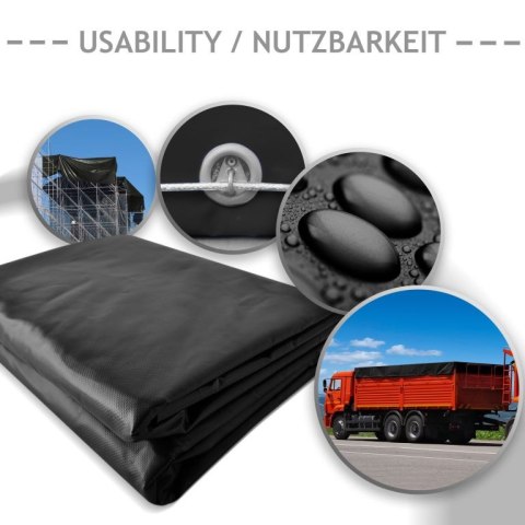 Plandeka JAGO 650 g/m², aluminiowe oczka, czarna, 3x6 m