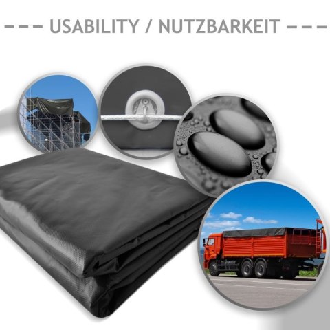 Plandeka JAGO 650 g/m², aluminiowe oczka, antracyt, 5x7 m