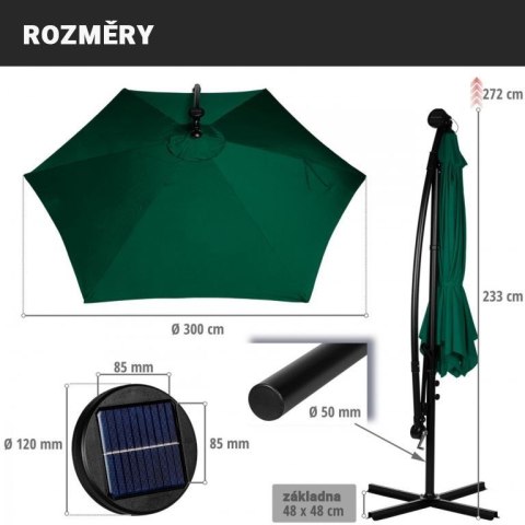 STILISTA Parasol ogrodowy z rączką 3 m, khaki + LED