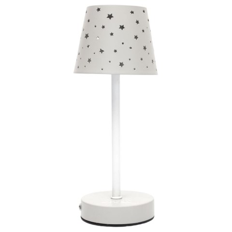 Lampa stołowa ładowana z ażurowymi gwiazdkami biała