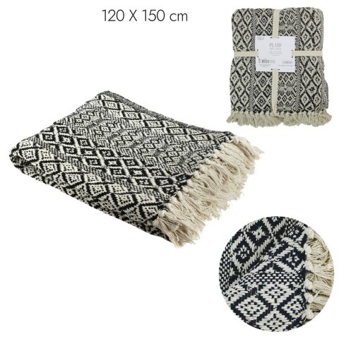 Narzuta na łóżko Etniczna 120x150cm czarno-biała