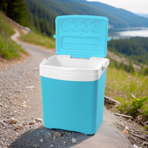 Lodówka turystyczna 25L KAMAI TROPIC na wkłady mrożące, turkusowa z białą rączką