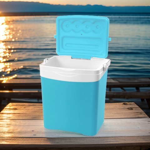 Lodówka turystyczna 25L KAMAI TROPIC na wkłady mrożące, turkusowa z białą rączką