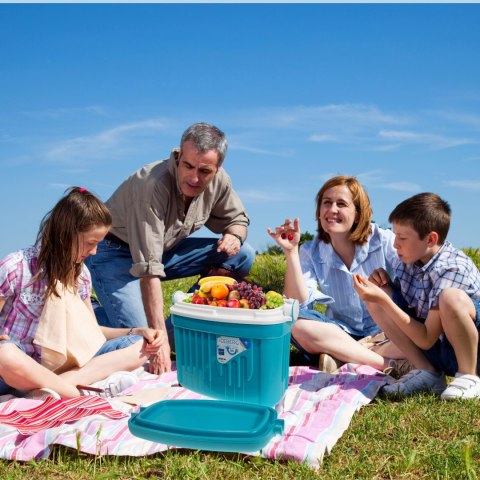 Lodówka turystyczna 8L KAMAI ICEBERG na wkłady mrożące, turkusowa z białą rączką