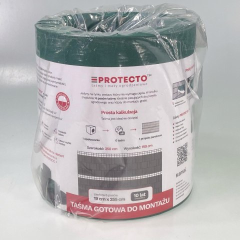Taśma ogrodzeniowa PASKI 6 x 2,55mb ORANGE 19cm PROTECTO™ ZIELONA + 12 klipsów GRATIS