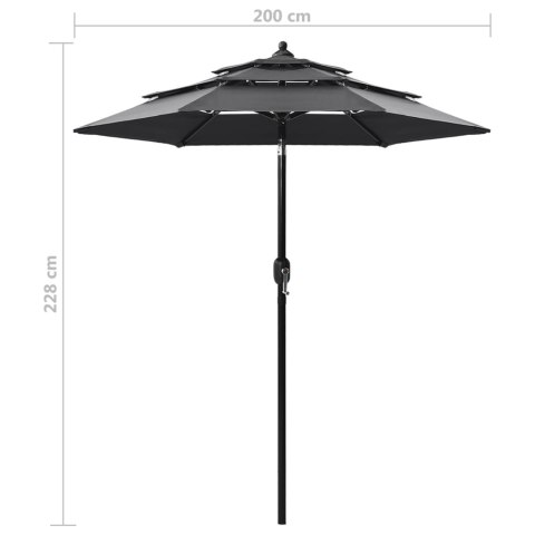 3-poziomowy parasol na aluminiowym słupku, antracytowy, 2 m