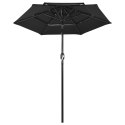 3-poziomowy parasol na aluminiowym słupku, czarny, 2 m