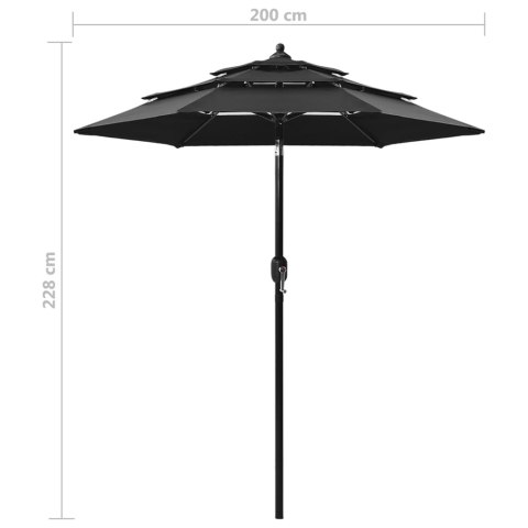 3-poziomowy parasol na aluminiowym słupku, czarny, 2 m