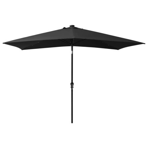 Parasol z lampkami LED, na stalowym słupku, czarny, 2x3 m
