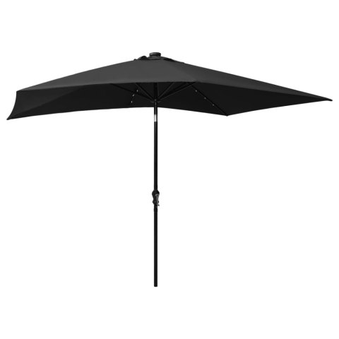 Parasol z lampkami LED, na stalowym słupku, czarny, 2x3 m