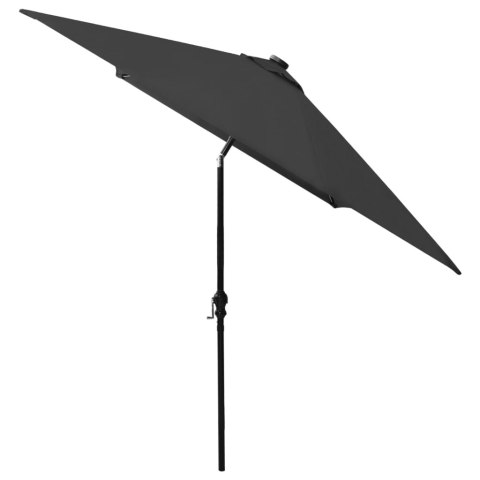 Parasol z lampkami LED, na stalowym słupku, czarny, 2x3 m