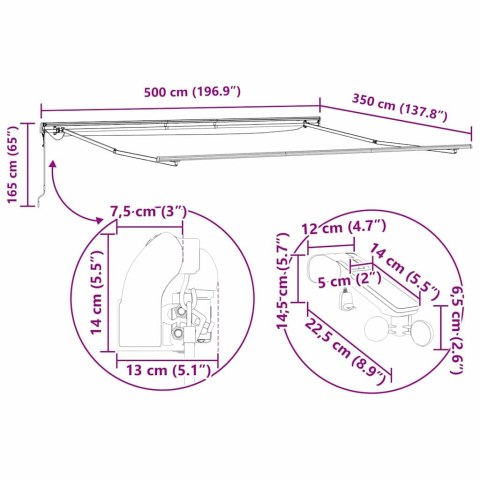 Markiza Biały 5 × 3,5 m Metal