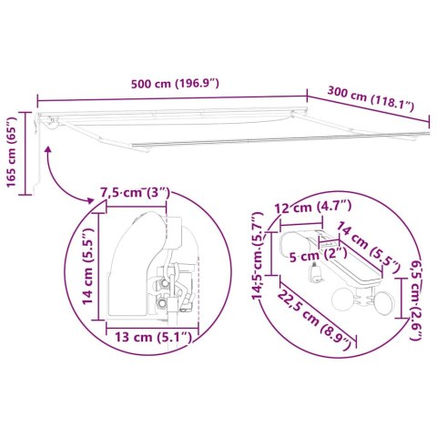 Markiza Biały 5 x 3 m Metal