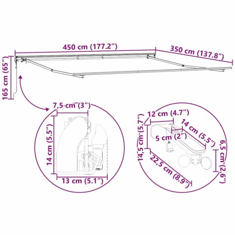 Markiza z ręczne Biały 4,5 × 3,5 m Metal