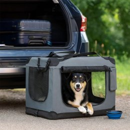 Składany transporter dla psów L z miską i poduszką, szary