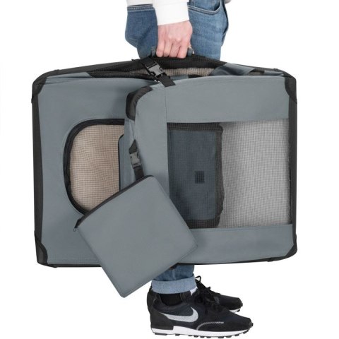 Składany transporter dla psów L z miską i poduszką, szary