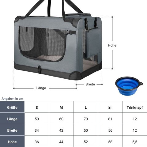 Składany transporter dla psów L z miską i poduszką, szary