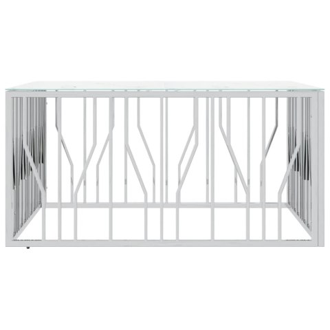 Stolik kawowy, srebrny, 100x100x50 cm, stal nierdzewna i szkło