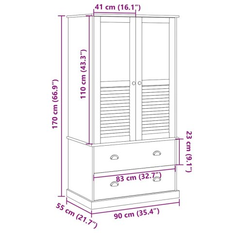 Szafa VIGO, 90x55x170 cm, lite drewno sosnowe