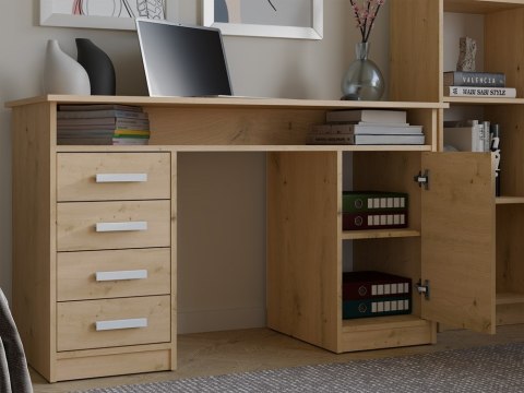 BIURKO ADA DĄB ARTISAN 125 Cm 4 Szuflady Szafka Półki Do Biura Pokoju Na Laptop