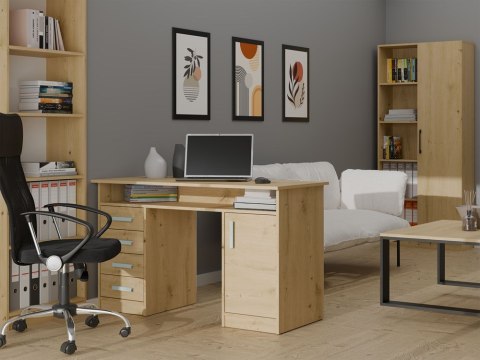 BIURKO ADA DĄB ARTISAN 125 Cm 4 Szuflady Szafka Półki Do Biura Pokoju Na Laptop