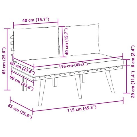 Ławka ogrodowa z poduszkami, 115 cm, lite drewno akacjowe