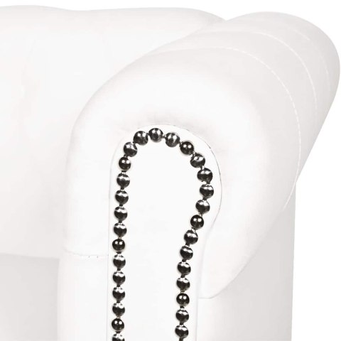 Sofa 3-osobowa w stylu Chesterfield, sztuczna skóra, biała