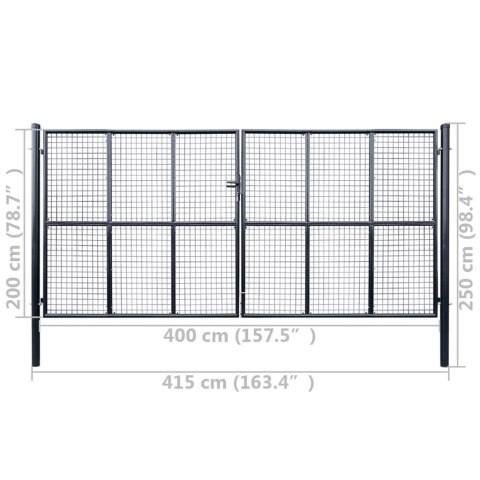 Brama ogrodowa z siatki ocynkowanej, stal 415x200 cm, szara